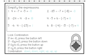 A screenshot showing an example of an escape room activity for a high school math class is shown.