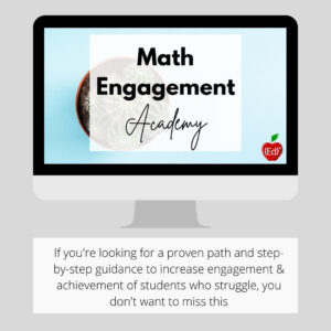 A graphic displays text with information about an online math professional development course, Math Engagement Academy.