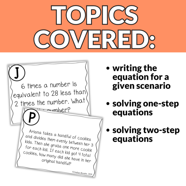 One Variable Word Problems Task Cards - Image 3