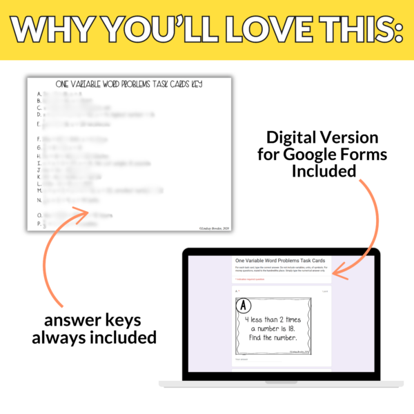 One Variable Word Problems Task Cards - Image 4