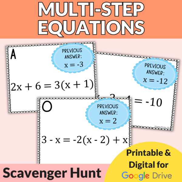 Solving Multi-Step Equations Scavenger Hunt