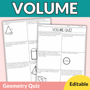 Volume Quiz for 9th - 11th Grade - Geometry Answer Key & Editable PowerPoint