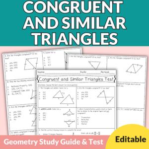 Congruent & Similar Triangles Editable Test & Study Guide for 9th-11th Geometry