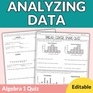 Analyzing Data Quiz with Editable PowerPoint and Answer Key for 8th - 10th Grade