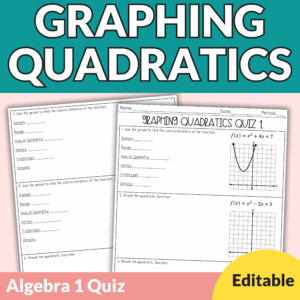 Graphing Quadratics Quizzes with Answer Key and Editable PowerPoint for 9th-11th