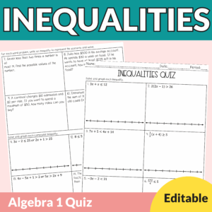 Inequalities Quiz with Answer Key and Editable PowerPoint for 9th-11th Grade
