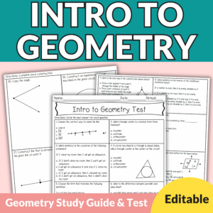 Intro to Geometry Test & Study Guide Editable Assessment for 9th – 11th Grade
