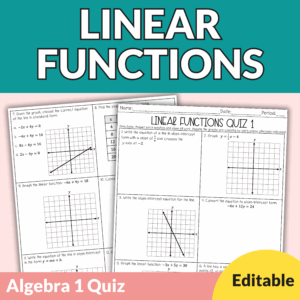 Editable Linear Functions Quizzes with Answer Key for Algebra