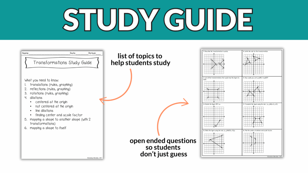 Transformations Editable Test, Answer Key, Study Guide for 9th-11th Geometry - Image 6
