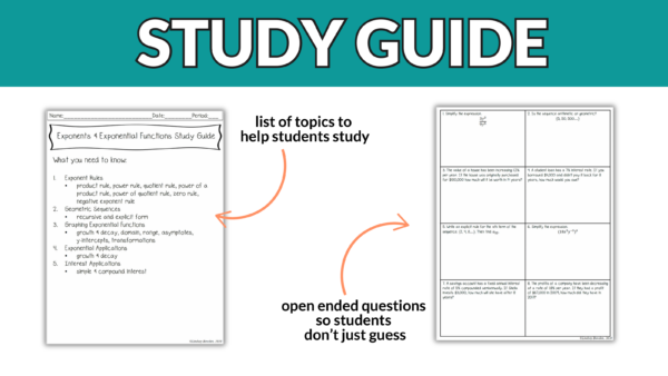 Exponents & Exponential Functions Test & Study Guide 9th - 11th | Editable Test - Image 6