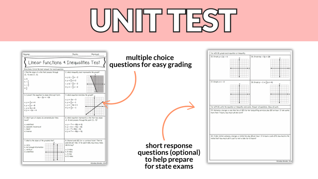 Linear Functions & Inequalities Editable Test & Study Guide for 9th-11th Algebra - Image 7