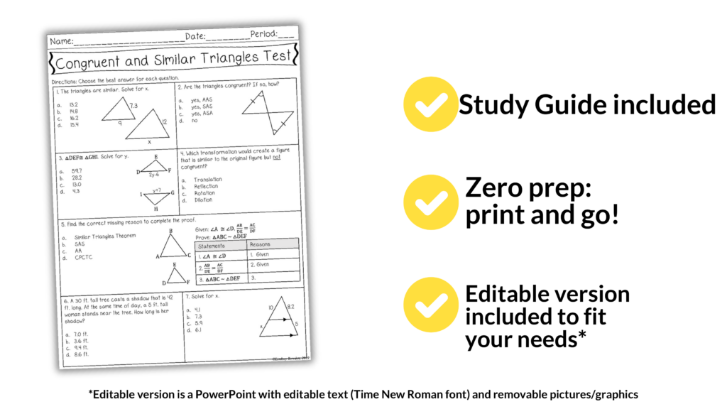 Congruent & Similar Triangles Editable Test & Study Guide for 9th-11th Geometry - Image 5
