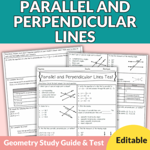 Parallel & Perpendicular Lines Editable Test & Study Guide for 9th-11th Geometry