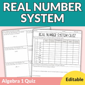 Real Number System Quiz – Classifying Numbers & Radicals Assessment