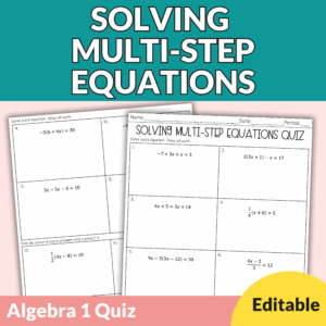 Solving Multi-Step Equations Editable Quiz with Error Analysis, Answer ...