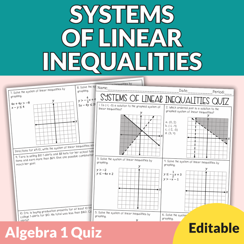 Systems of Linear Inequalities Quiz – Graphing, Solutions & Word Problems