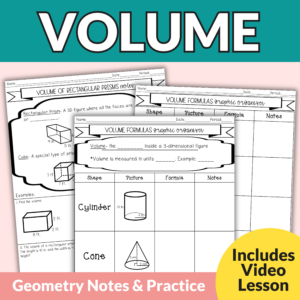 Volume Notes and Practice for Prisms, Pyramids, Cylinders, Spheres | 8th Grade