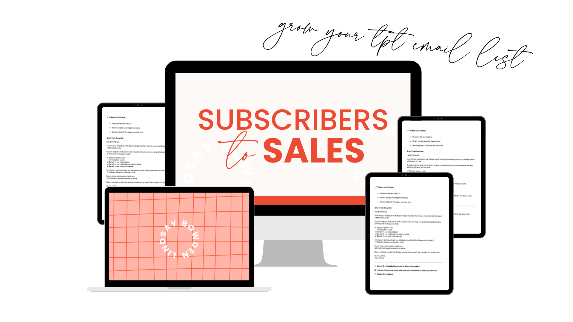 A mockup of the program Subscribers to Sales, a program that helps Teachers Pay Teachers seller start and grow an email list.