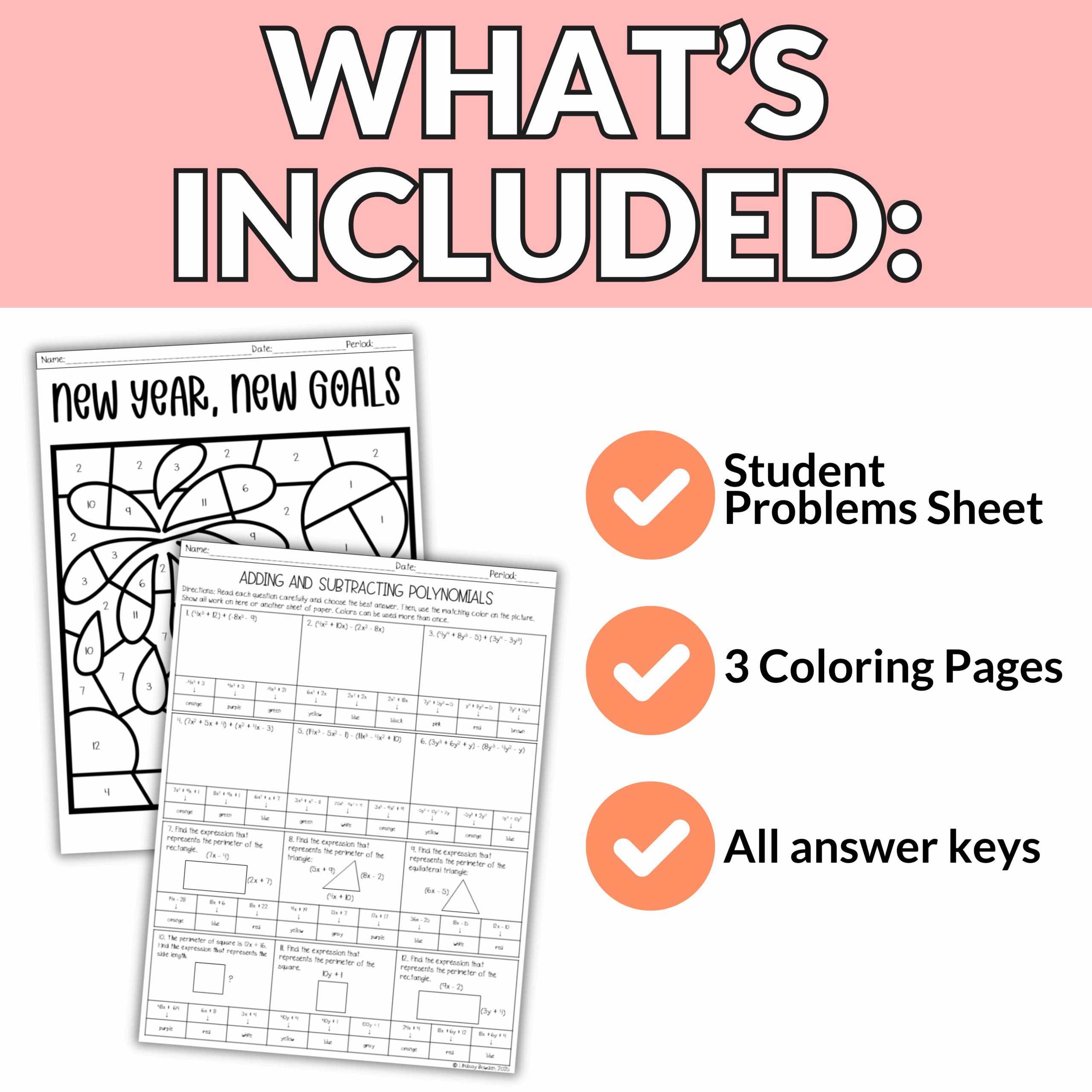 New Year's Adding and Subtracting Polynomials Activity | 8th-10th Algebra 1 - Image 2