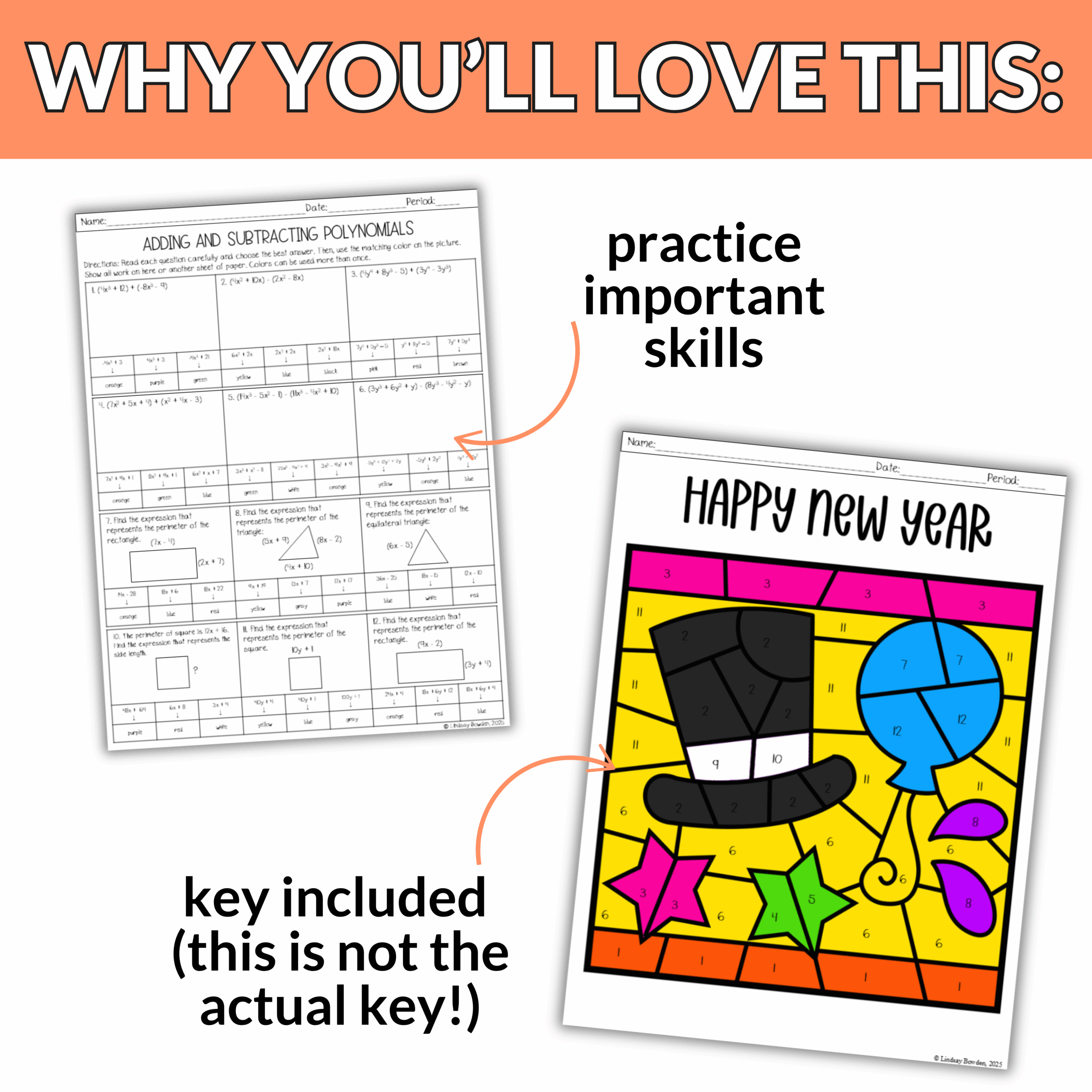 New Year's Adding and Subtracting Polynomials Activity | 8th-10th Algebra 1 - Image 3