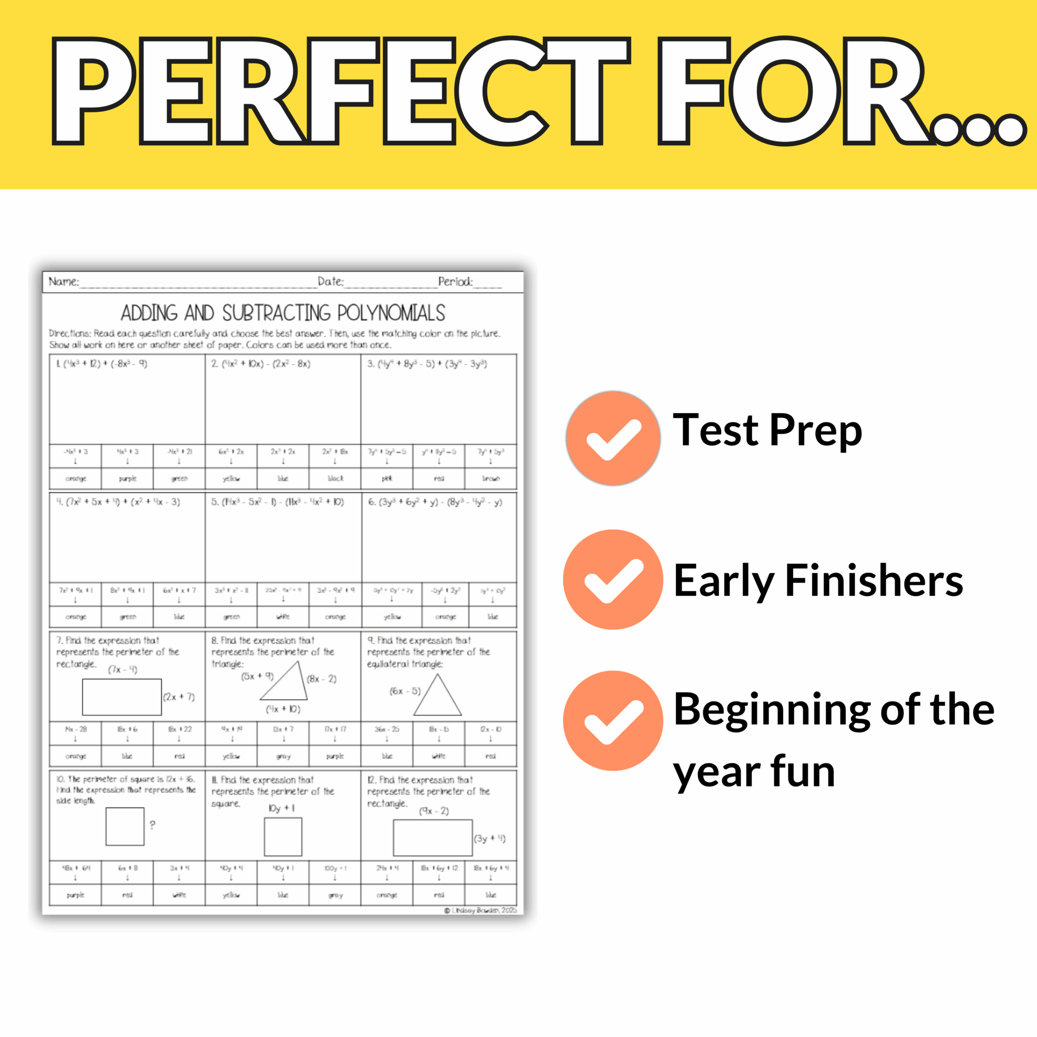 New Year's Adding and Subtracting Polynomials Activity | 8th-10th ...