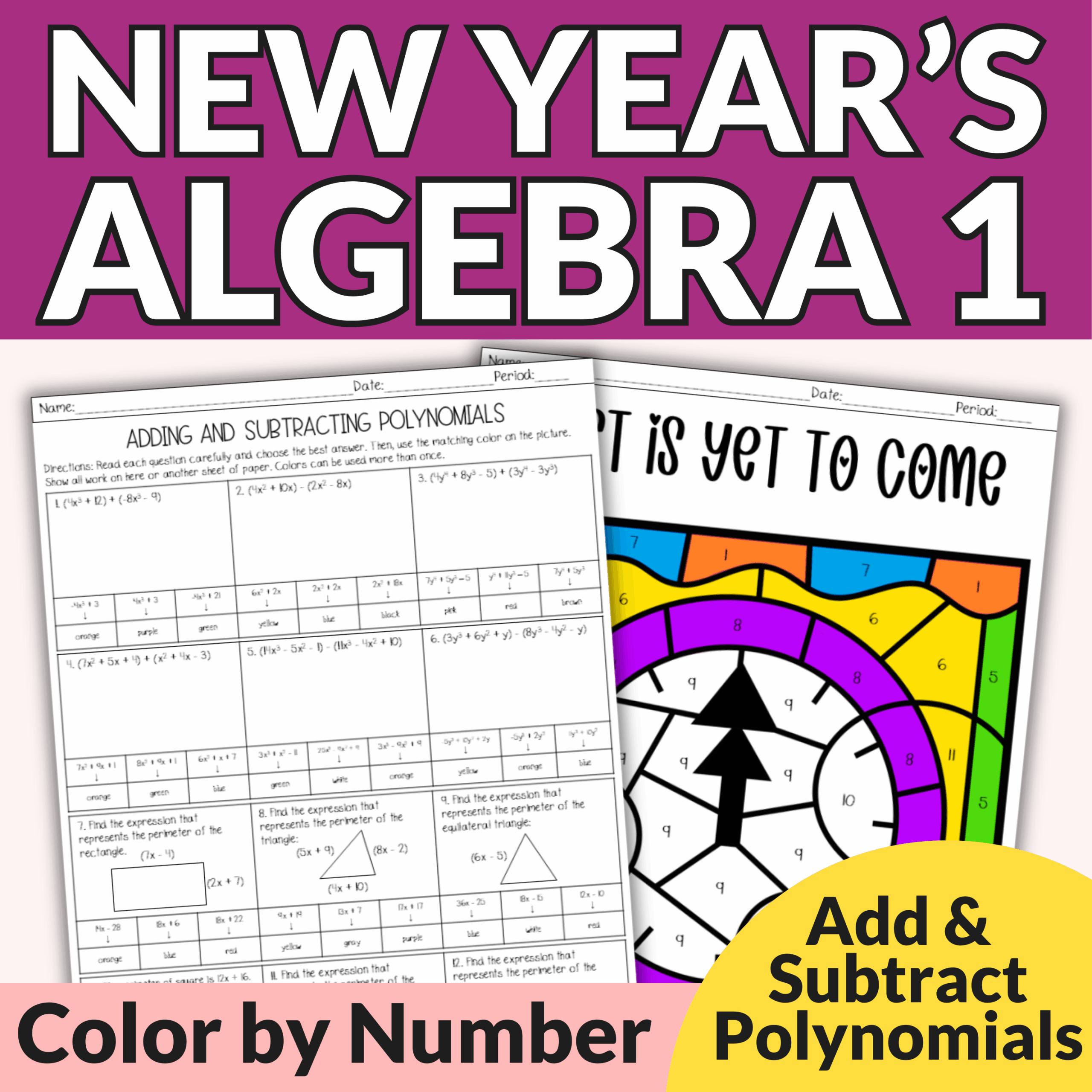 New Year's Adding and Subtracting Polynomials Activity | 8th-10th Algebra 1
