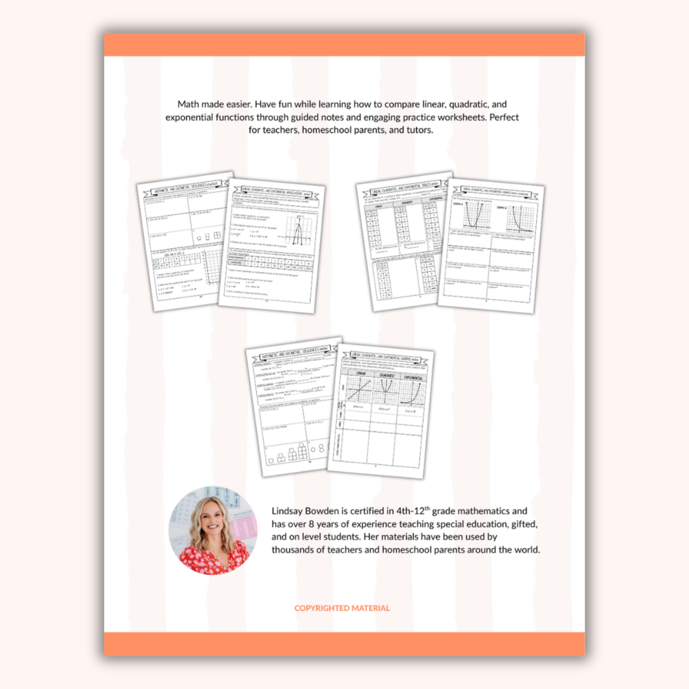 Comparing Linear, Quadratic & Exponential Functions Workbook - Image 4